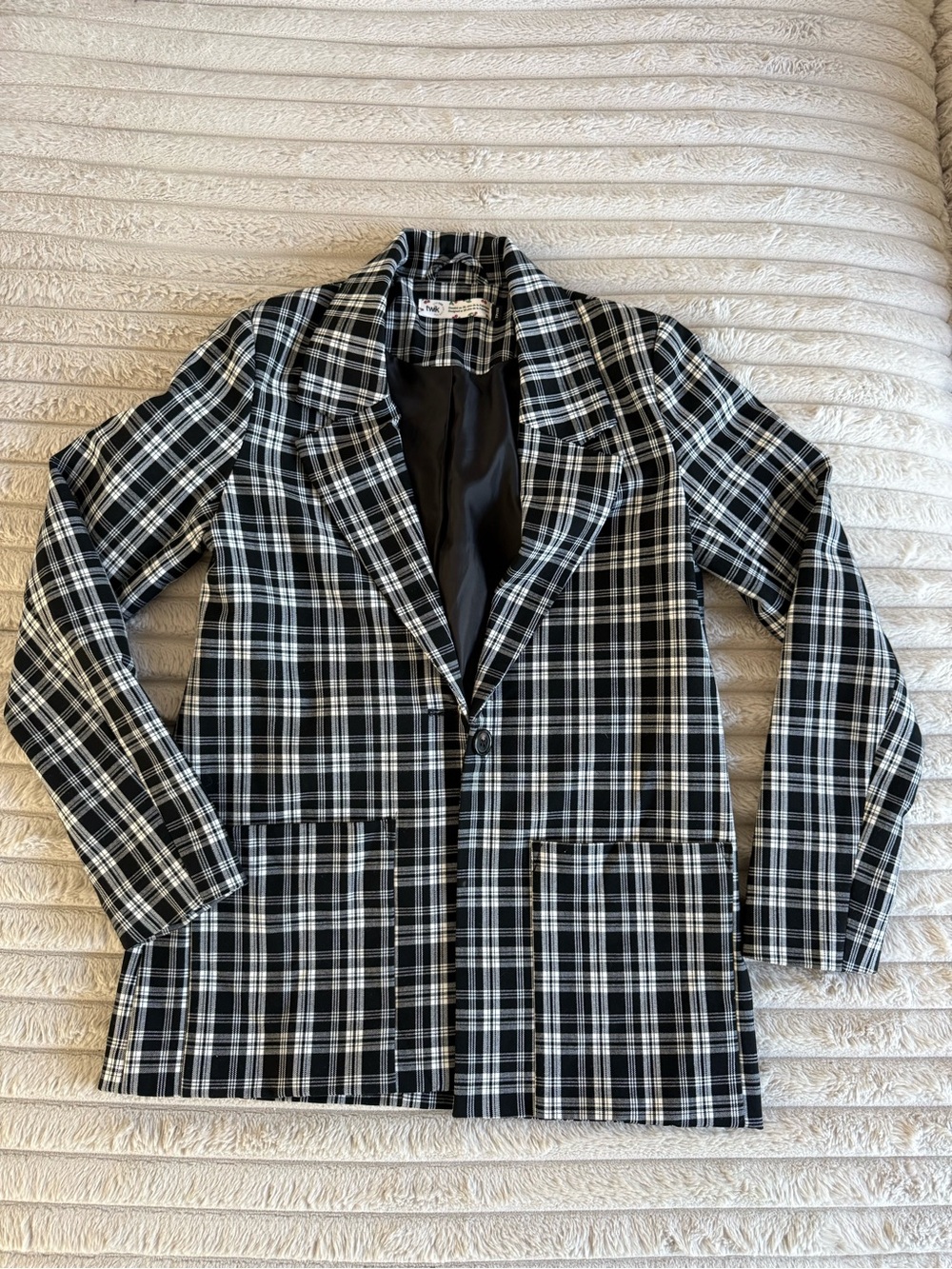 Simons Womens Black & White Plaid Blazer